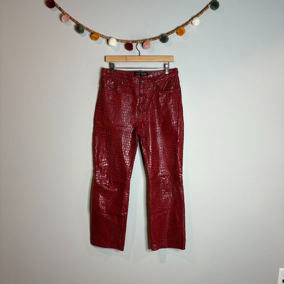 Y2K Steve Madden Red Leather Crocodile Skin Vtg pants - Picture 1 of 5